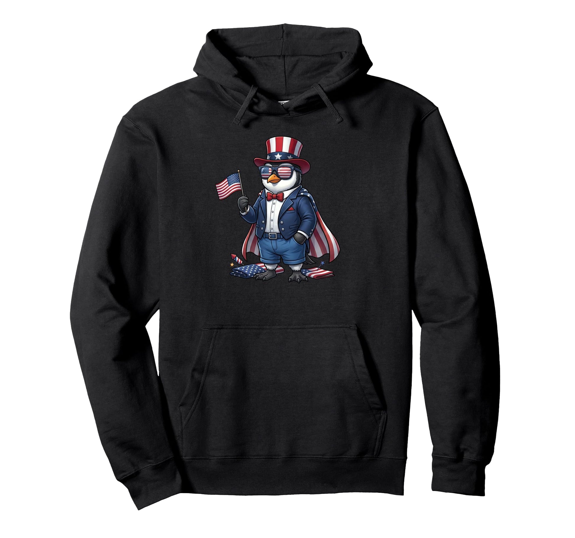 Funny Penguin American Usa Flag Hoodie - Unique Graphic for Adults - T-Shirt, Sweatshirt, Hoodie