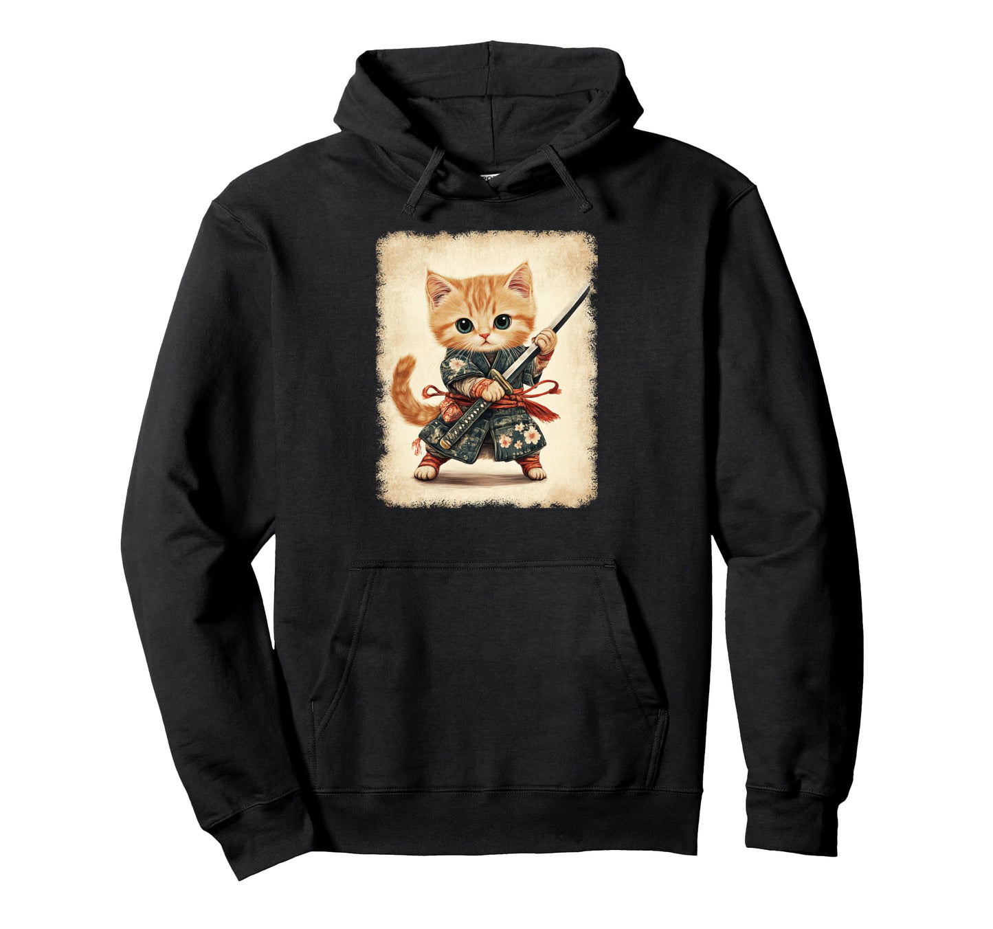 Japanese Samurai Kitten Kawaii Ninja Hoodie - Minimalist Print Men Women - T-Shirt, Sweatshirt, Hoodie