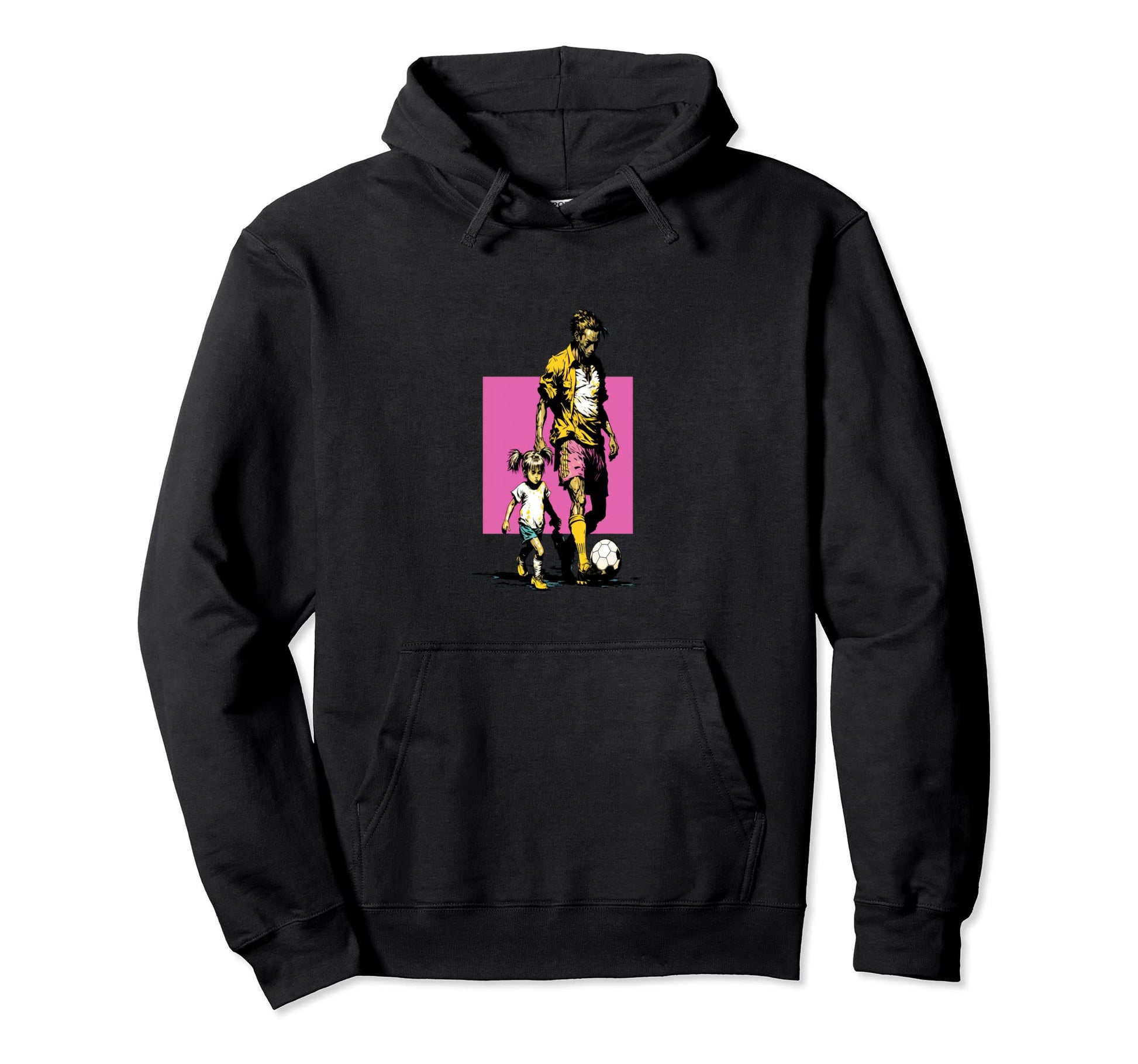 Dad And Daughter Playing Football Pop Art Hoodie - Unique Graphic Unisex - T-Shirt, Sweatshirt, Hoodie