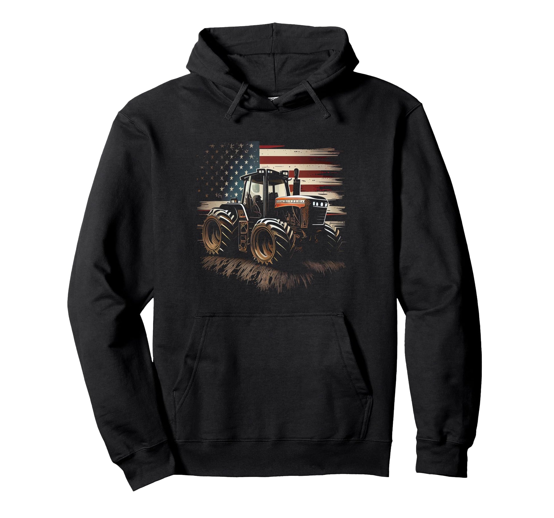 Farmer Tractors Usa Flag Patriotic Farming Hoodie - Trendy Graphic Unisex - T-Shirt, Sweatshirt, Hoodie
