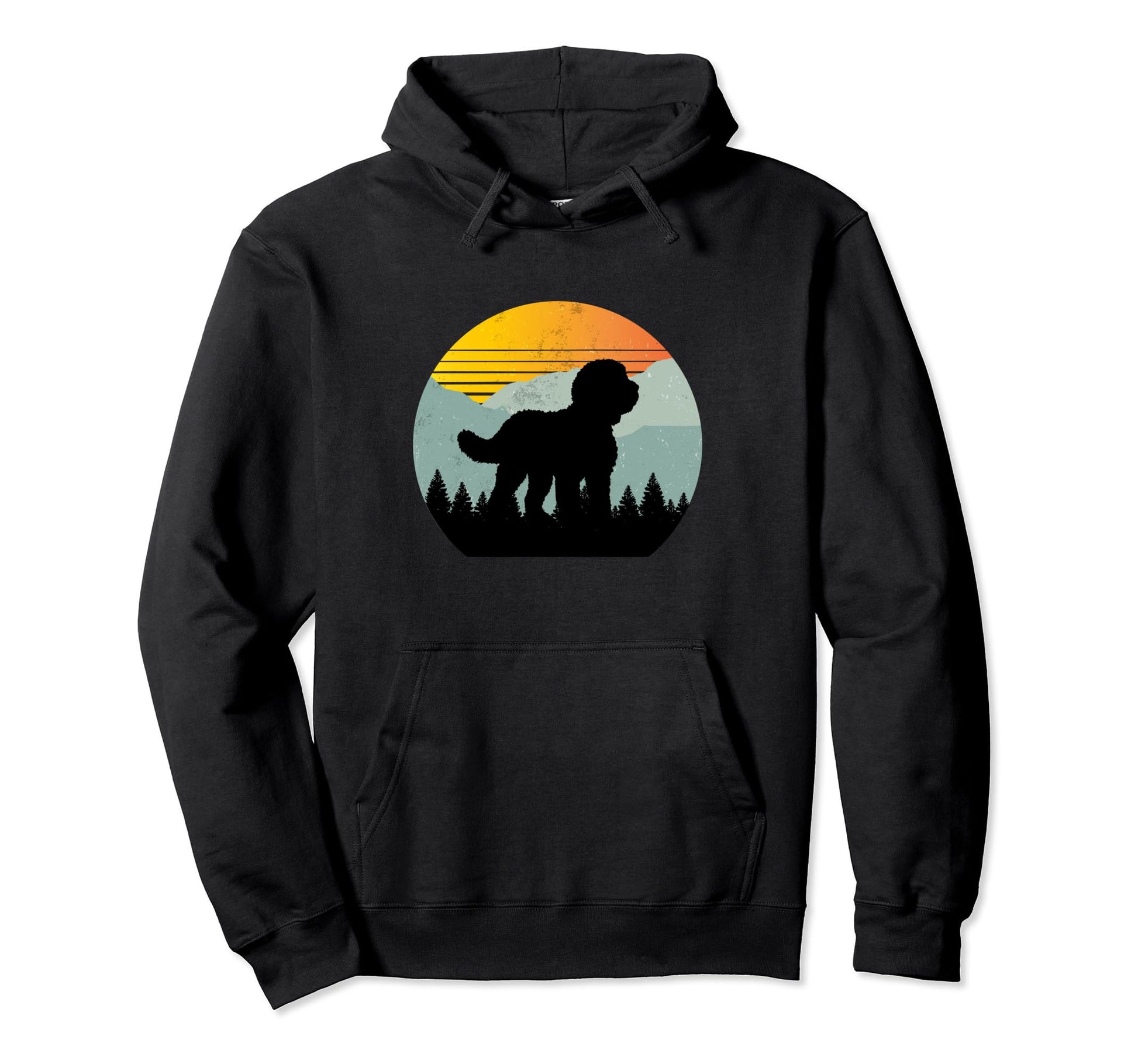 Sheepadoodle Dog Mountains Distressed Hoodie - Graphic Print for Adults - T-Shirt, Sweatshirt, Hoodie