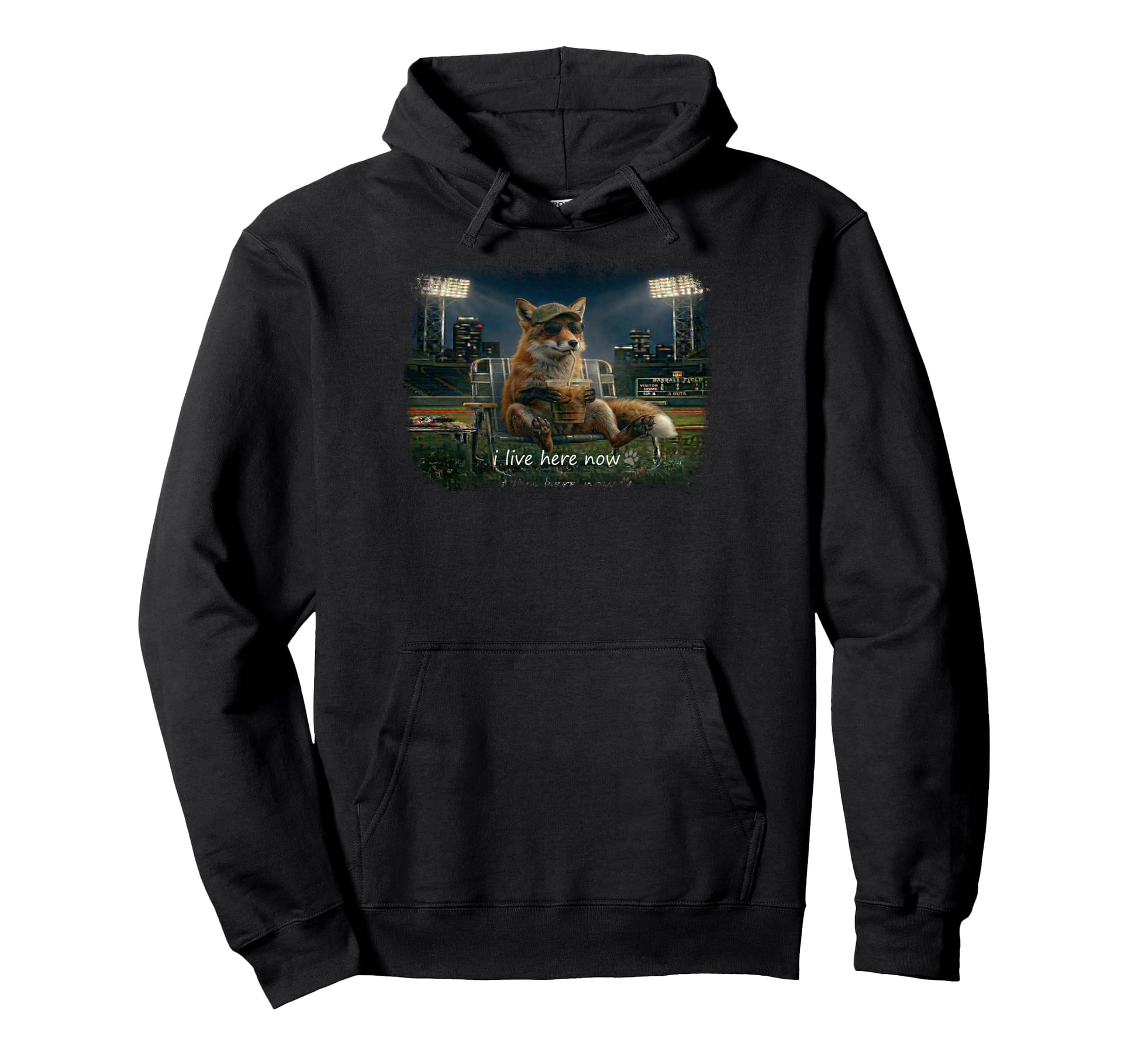 Funny Fox Ballfield Baseball Field I Hoodie - Custom Art Print for Adults - T-Shirt, Sweatshirt, Hoodie
