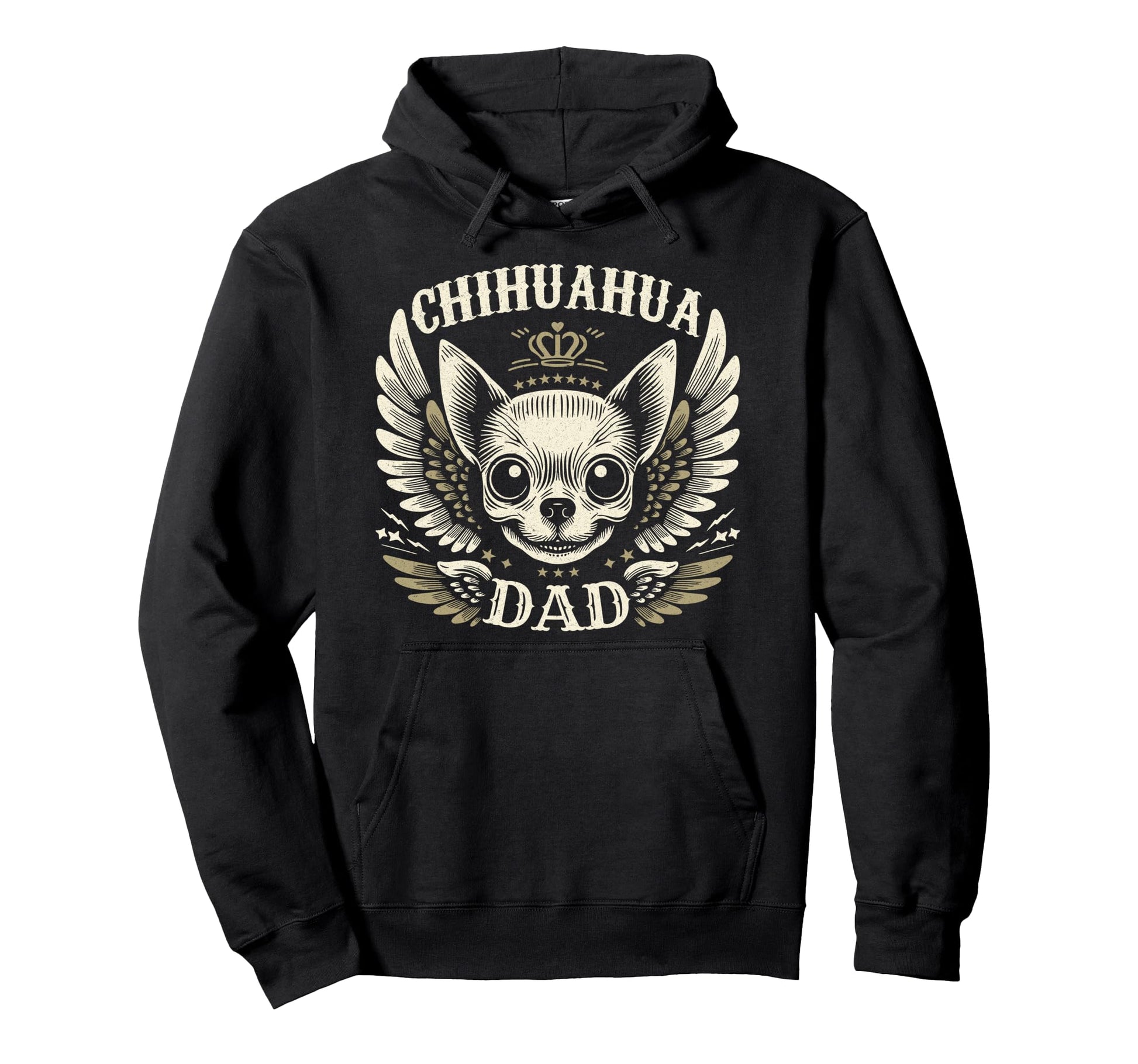 Chihuahua Dad Biker Skull Wings Hoodie - Custom Art Print for Adults - T-Shirt, Sweatshirt, Hoodie