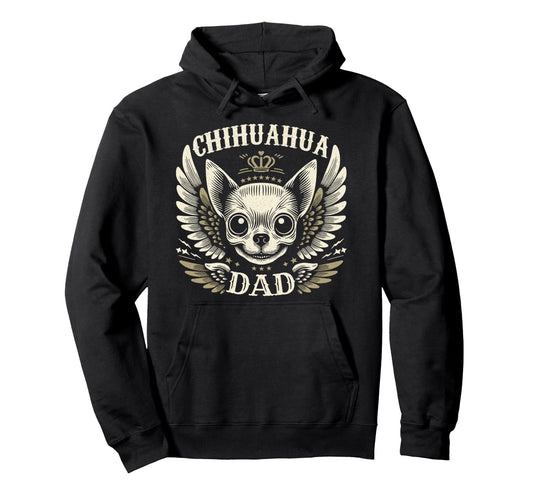 Chihuahua Dad Biker Skull Wings Hoodie - Custom Art Print for Adults - T-Shirt, Sweatshirt, Hoodie