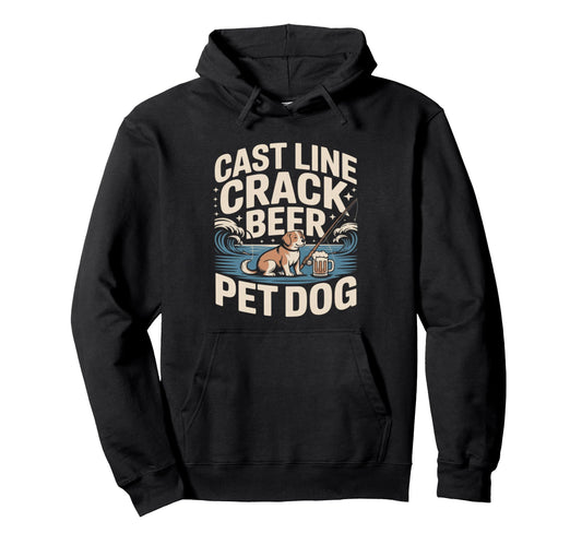 Cast Line Crack Beer Pet Dog Fishing Beer Hoodie - Custom Art Print Unisex - T-Shirt, Sweatshirt, Hoodie