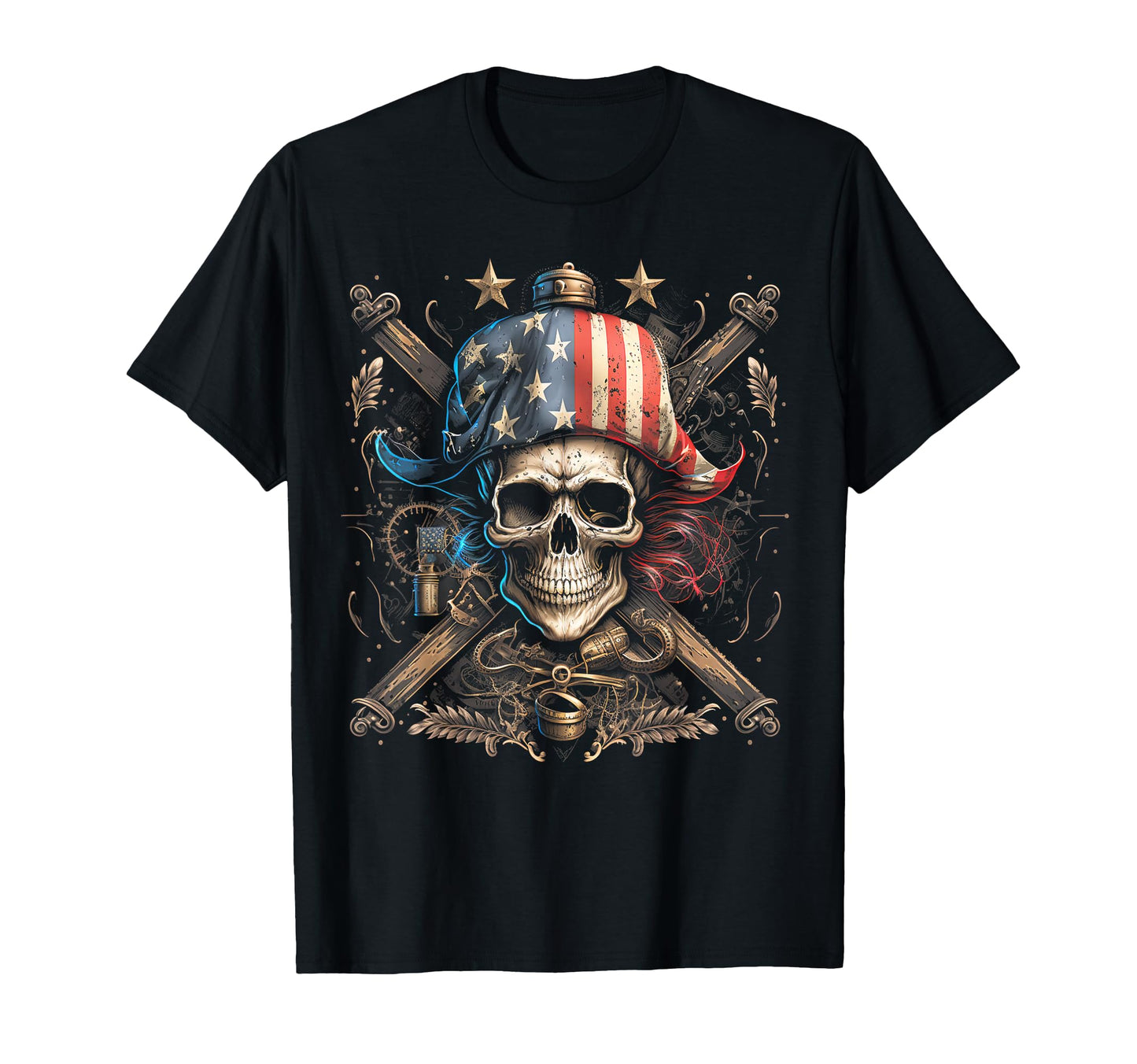 Pirate 4Th July American Flag Usa America T-Shirt - Unique Graphic Unisex - T-Shirt, Sweatshirt, Hoodie