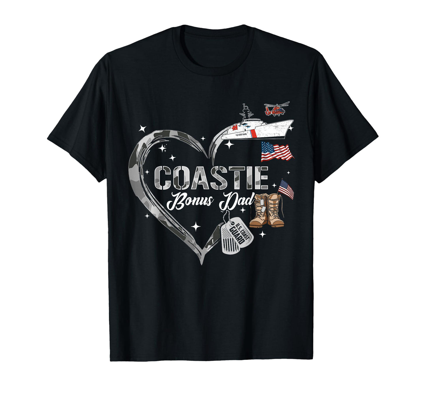 Proud Coastie Bonus Dad Camo Heart Coast T-Shirt - Trendy Graphic Unisex - T-Shirt, Sweatshirt, Hoodie