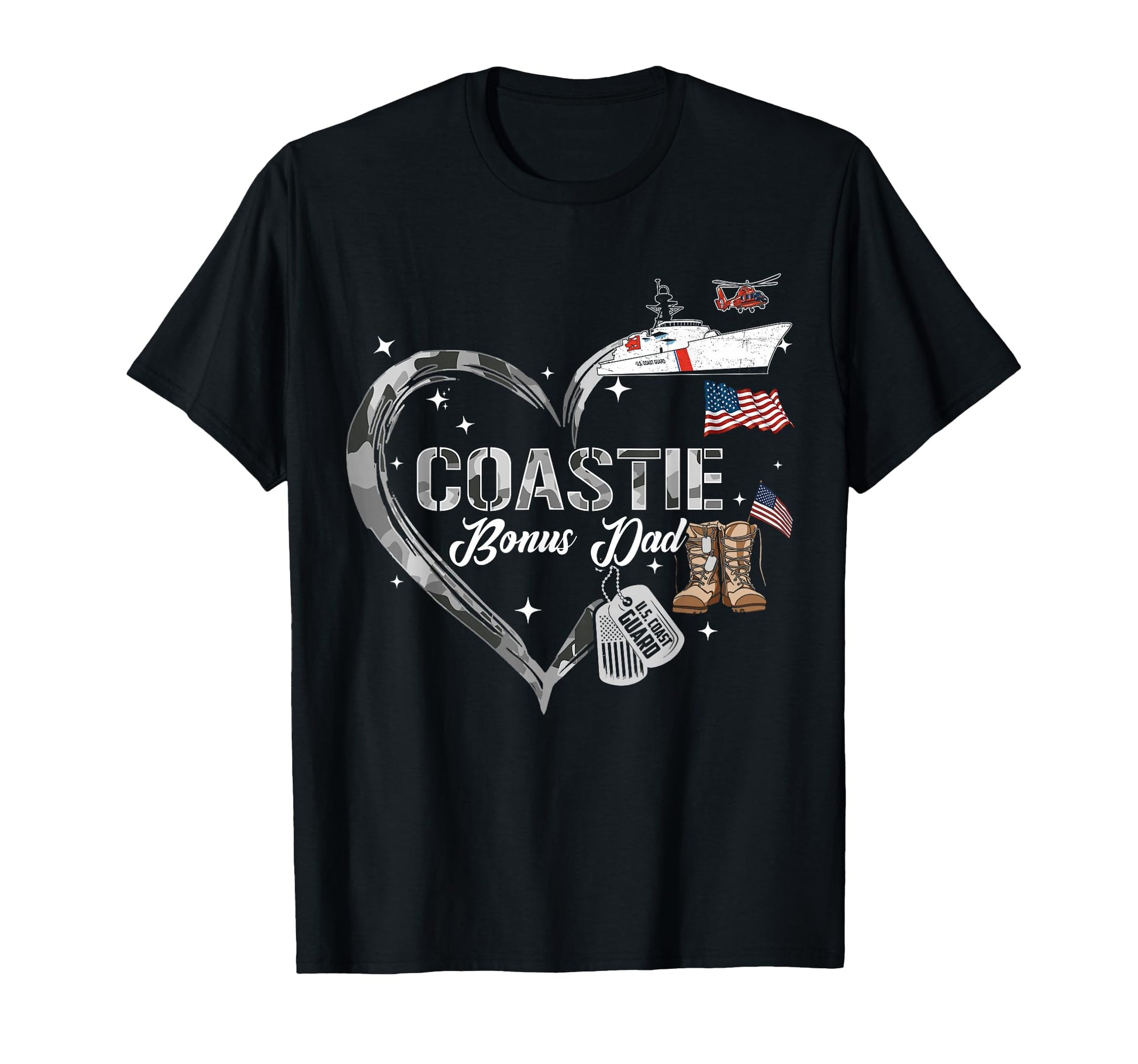 Proud Coastie Bonus Dad Camo Heart Coast T-Shirt - Trendy Graphic Unisex - T-Shirt, Sweatshirt, Hoodie