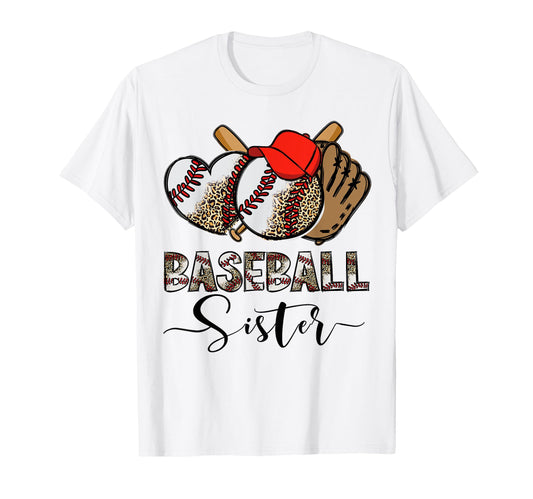 Baseball Sister Leopard Heart Funny T-Shirt - Aesthetic Graphic Unisex - T-Shirt, Sweatshirt, Hoodie