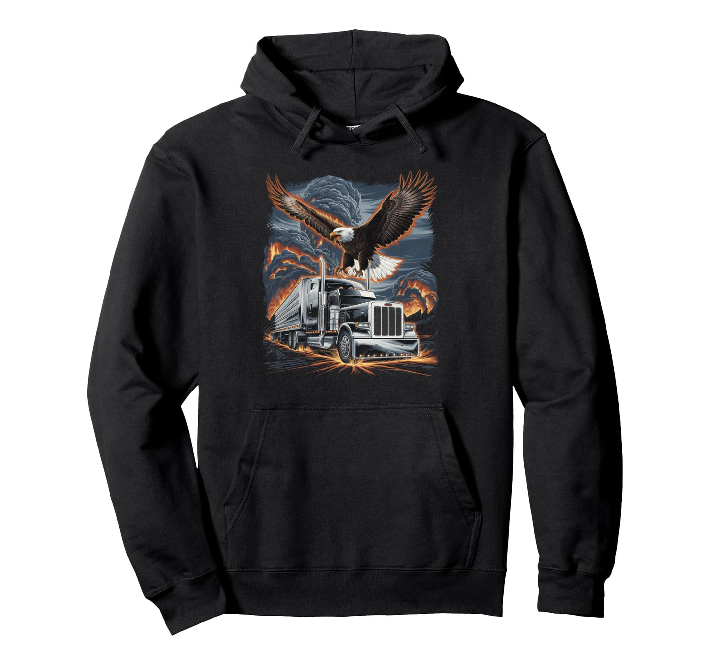 American Flag Trucker Dad Big Rig Hoodie - Casual Everyday Wear Men Women - T-Shirt, Sweatshirt, Hoodie