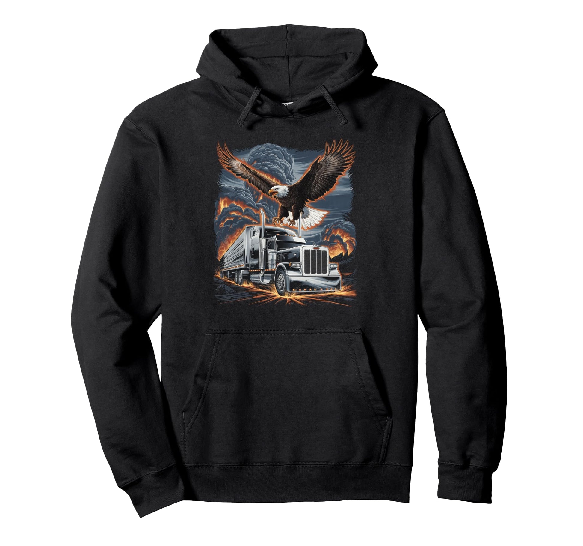 American Flag Trucker Dad Big Rig Hoodie - Casual Everyday Wear Men Women - T-Shirt, Sweatshirt, Hoodie