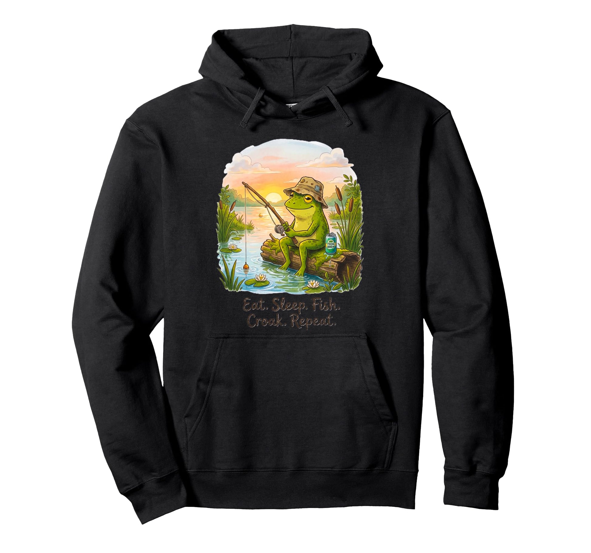 Eat Sleep Fish Croak Repeat Funny Frog Hoodie - Trendy Graphic Unisex - T-Shirt, Sweatshirt, Hoodie