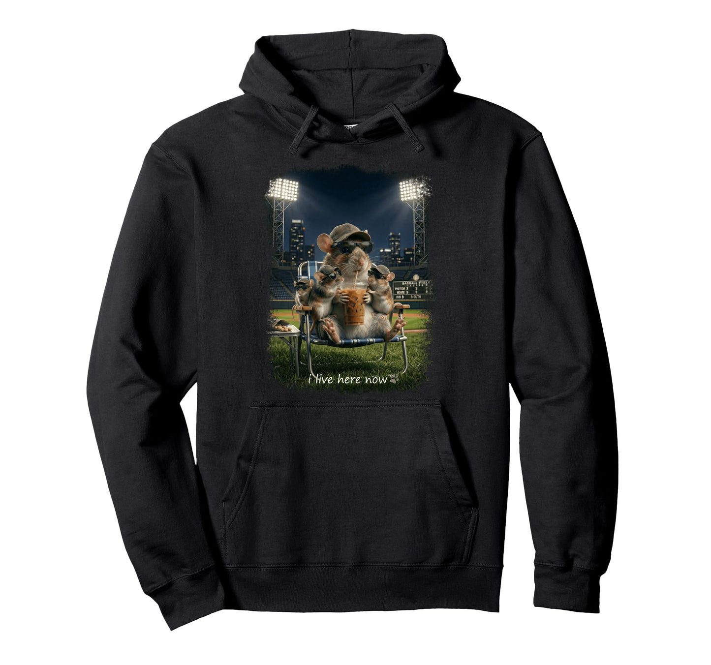 Funny Mice Ballfield Baseball Field Hoodie - Fun Novelty Design Men Women - T-Shirt, Sweatshirt, Hoodie