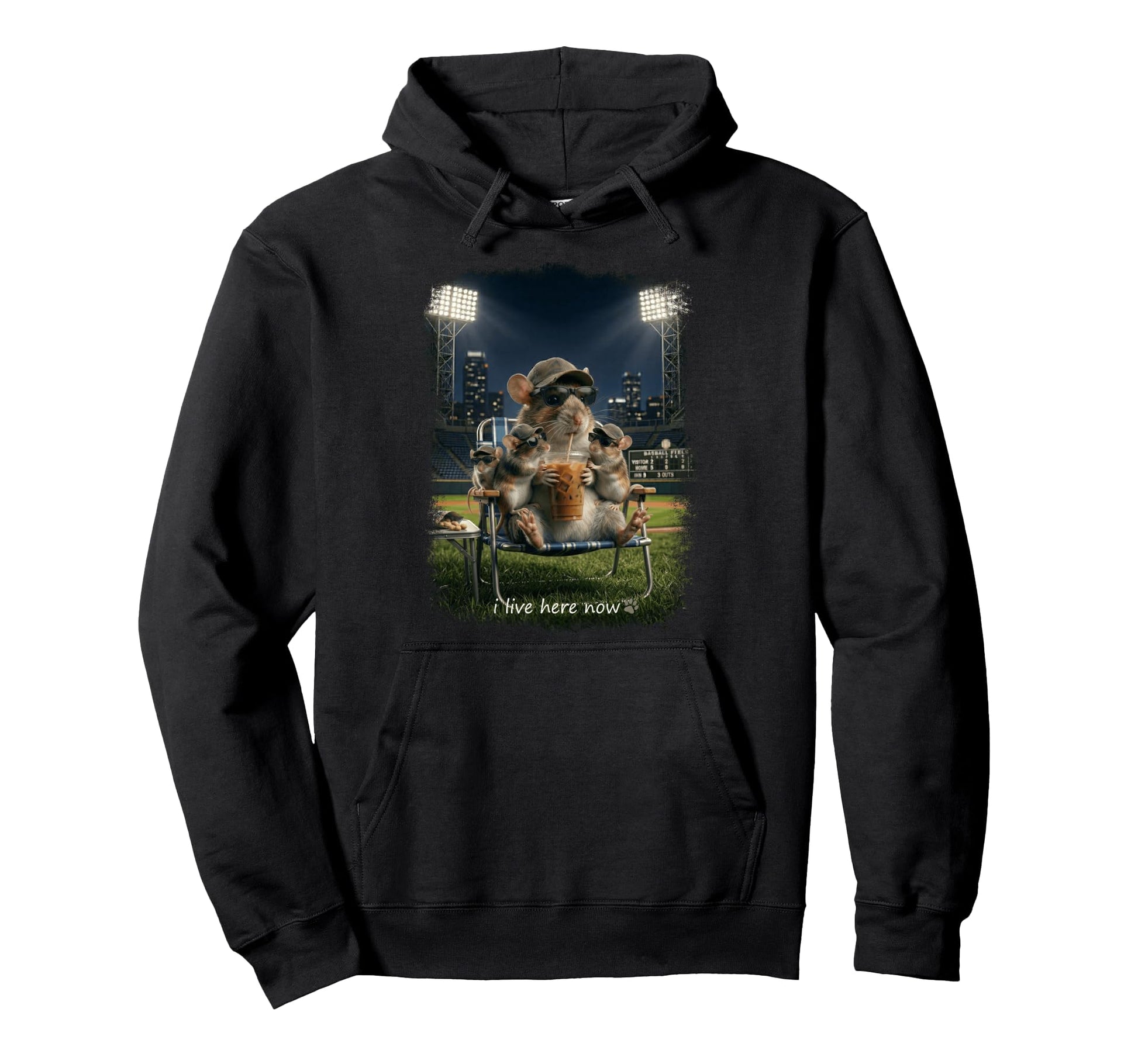 Funny Mice Ballfield Baseball Field Hoodie - Fun Novelty Design Men Women - T-Shirt, Sweatshirt, Hoodie