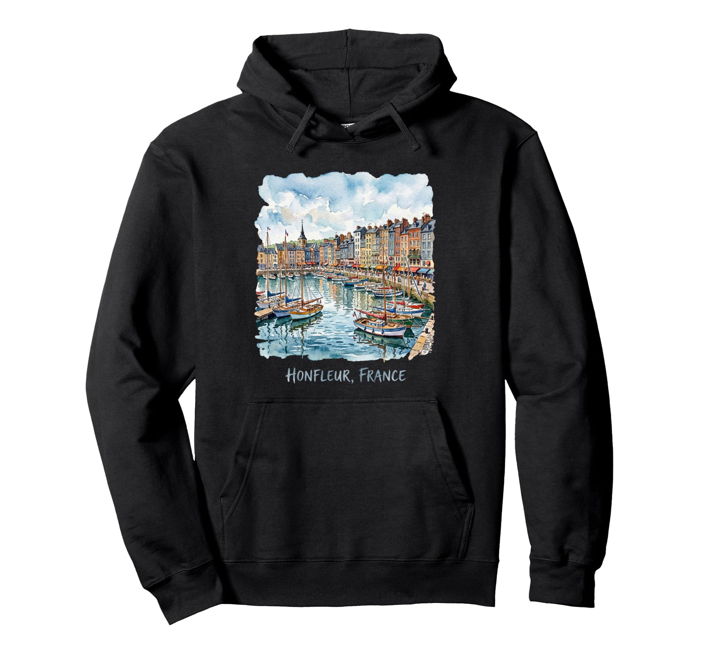 Honfleur France Harbor Watercolor Hoodie - Custom Art Print Men Women - T-Shirt, Sweatshirt, Hoodie