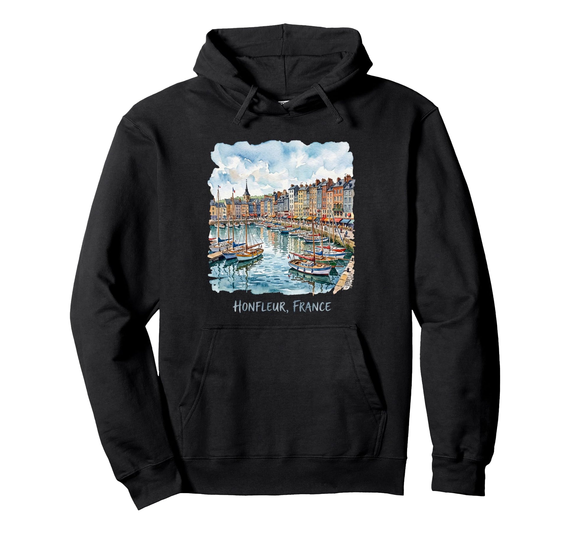 Honfleur France Harbor Watercolor Hoodie - Custom Art Print Men Women - T-Shirt, Sweatshirt, Hoodie