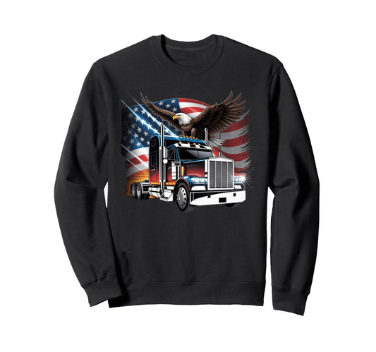 American Flag Trucker Dad Big Rig Sweatshirt - Minimalist Print Men Women - T-Shirt, Sweatshirt, Hoodie