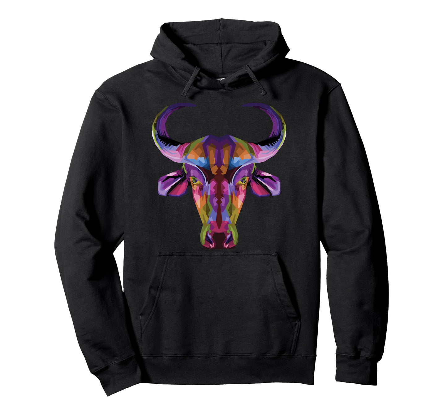 Colorful Bull Geometric Pop Head Art Hoodie - Fun Novelty Design Men Women - T-Shirt, Sweatshirt, Hoodie