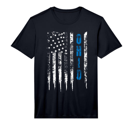 Blue Line Ohio Distressed National T-Shirt - Unique Graphic for Adults - T-Shirt, Sweatshirt, Hoodie