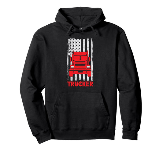 American Trucker America Flag Truckers Driver Hoodie - Graphic Print Unisex - T-Shirt, Sweatshirt, Hoodie