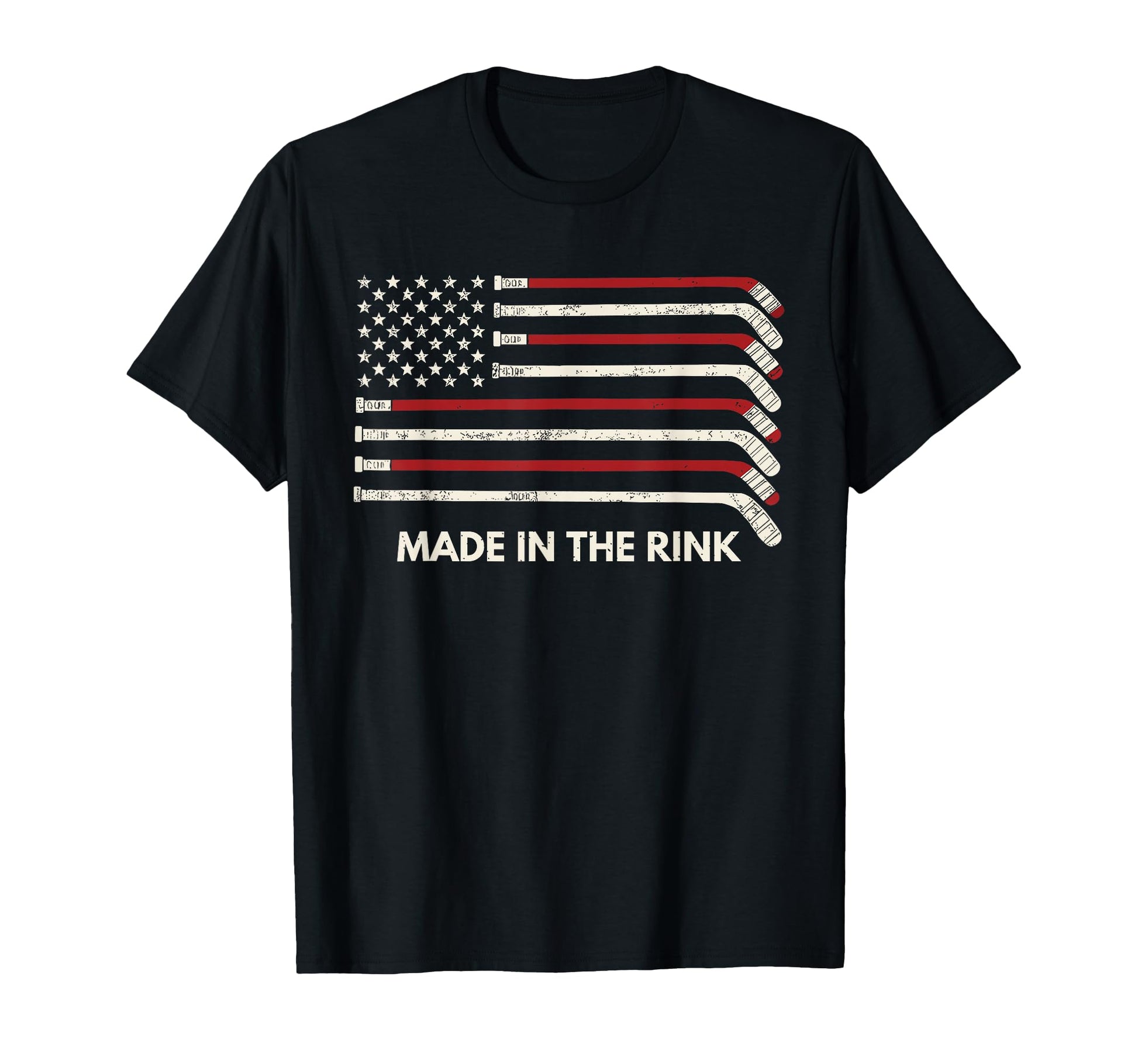 Built Rink Hockey Stick Usa Flag Faded T-Shirt - Unique Graphic for Adults - T-Shirt, Sweatshirt, Hoodie