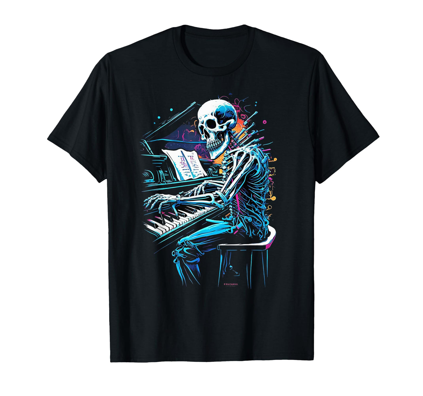 Skeleton Playing Piano Halloween T-Shirt - Custom Art Print for Adults - T-Shirt, Sweatshirt, Hoodie