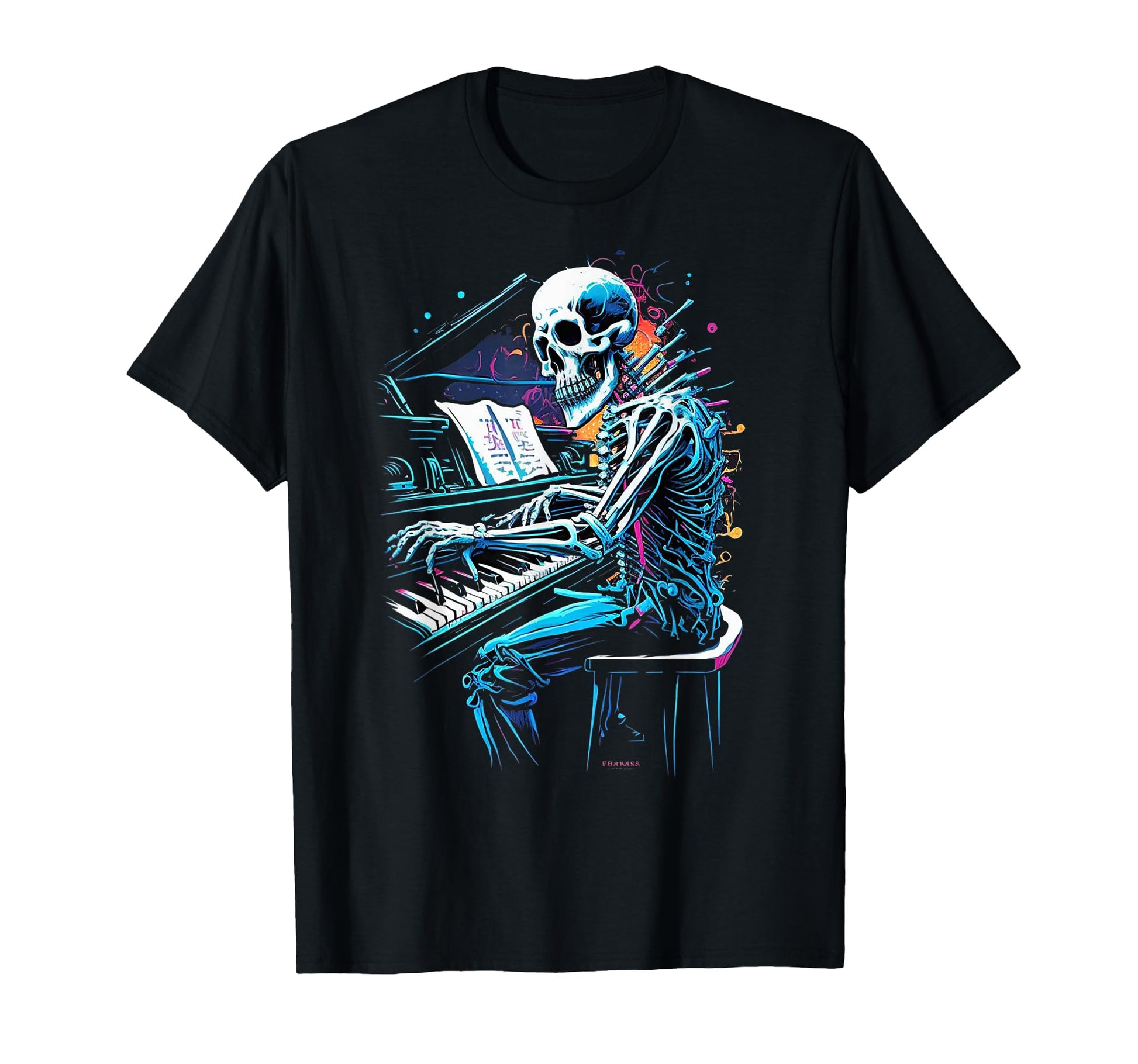 Skeleton Playing Piano Halloween T-Shirt - Custom Art Print for Adults - T-Shirt, Sweatshirt, Hoodie