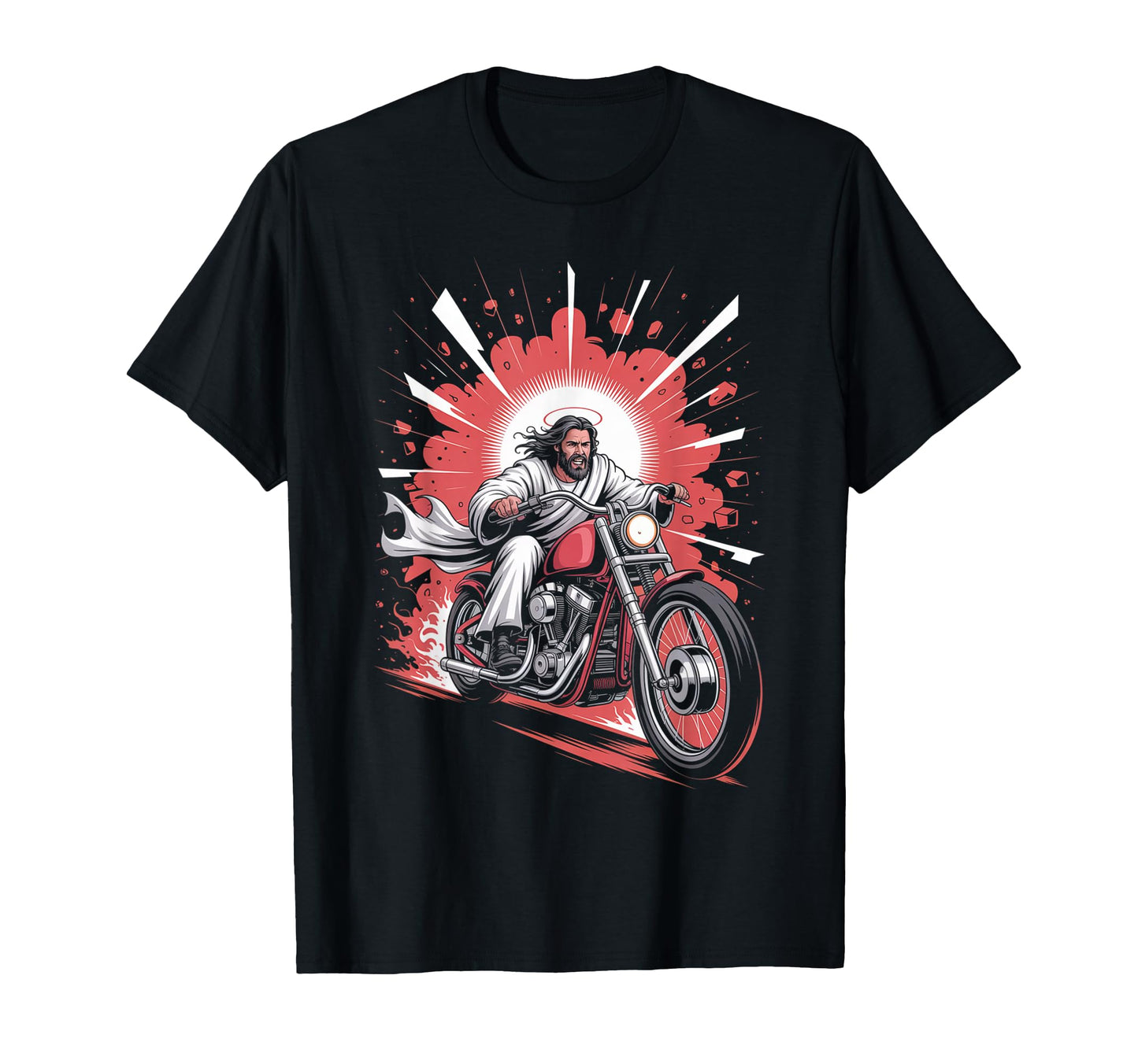Jesus Biker Riding Motorcycle Outfit God T-Shirt - Novelty Apparel Unisex - T-Shirt, Sweatshirt, Hoodie