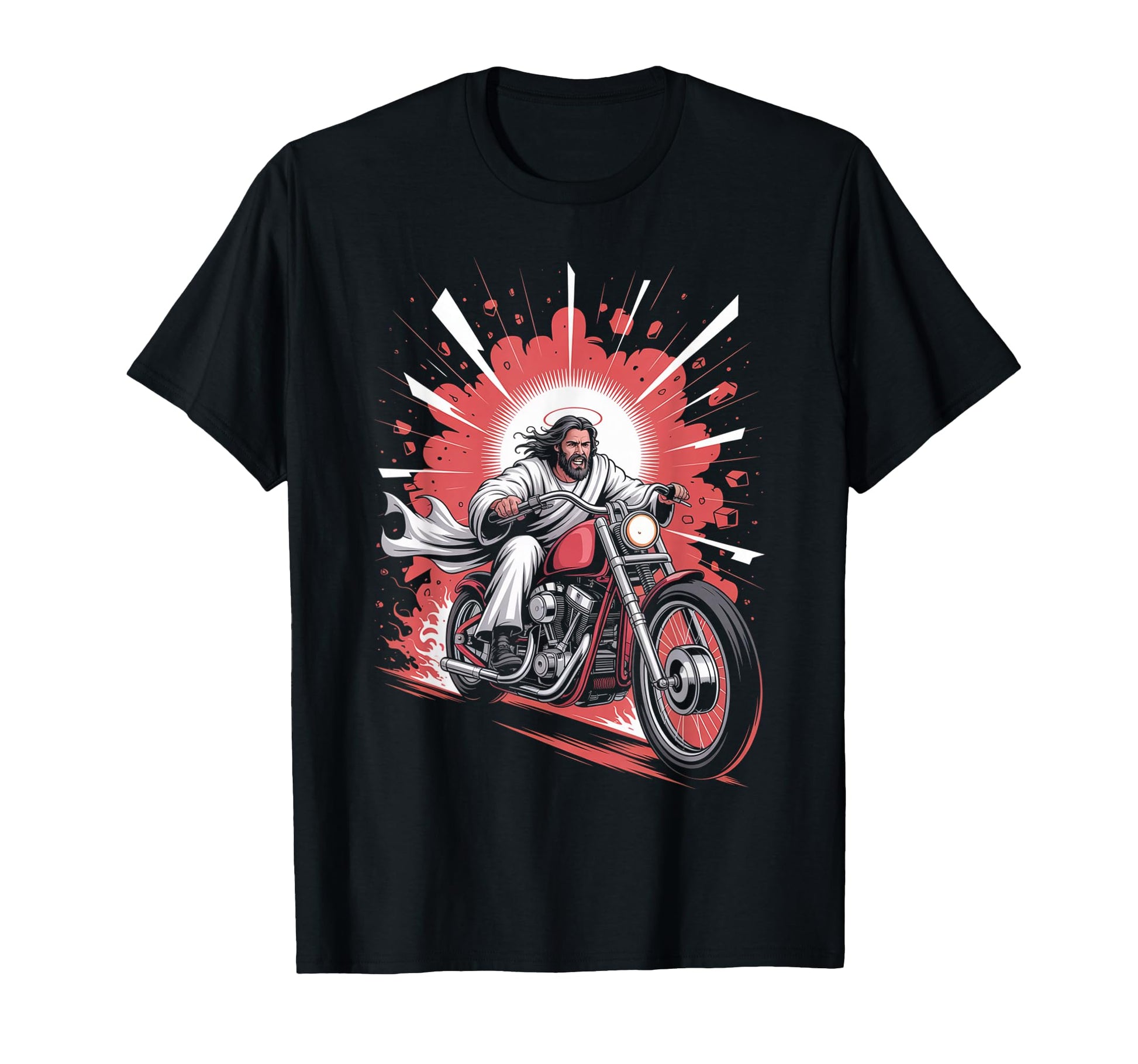 Jesus Biker Riding Motorcycle Outfit God T-Shirt - Novelty Apparel Unisex - T-Shirt, Sweatshirt, Hoodie