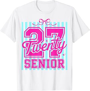 Girls Preppy Senior 2027 Class of 27 Coquette Bow Stripe T-Shirt Unisex T-shirt, Sweatshirt, Hoodie, Long Sleeve Tee - T-Shirt, Sweatshirt, Hoodie