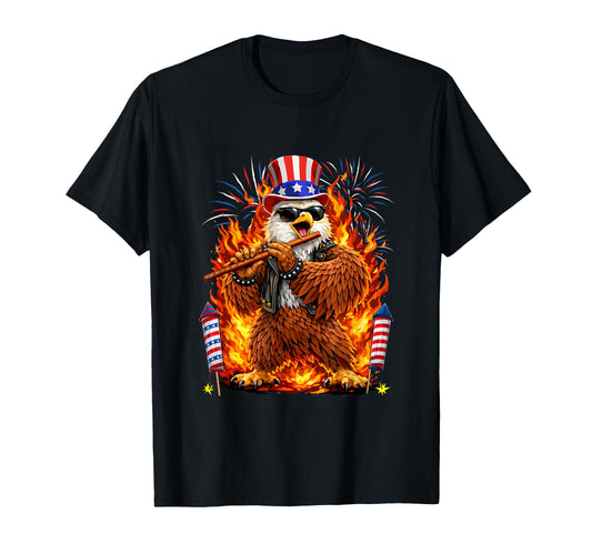 4Th July Eagle Playing Flute T-Shirt - Minimalist Print for Adults - T-Shirt, Sweatshirt, Hoodie