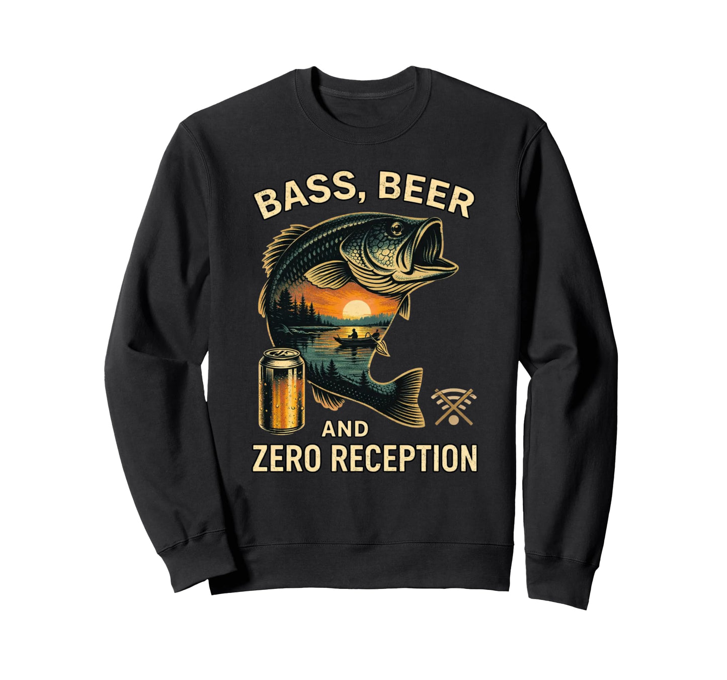 Funny Bass Fishing Beer Zero Sweatshirt - Graphic Print for Adults - T-Shirt, Sweatshirt, Hoodie
