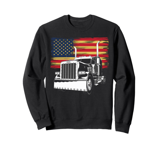 American Flag Trucker Dad Big Rig Sweatshirt - Novelty Apparel for Adults - T-Shirt, Sweatshirt, Hoodie
