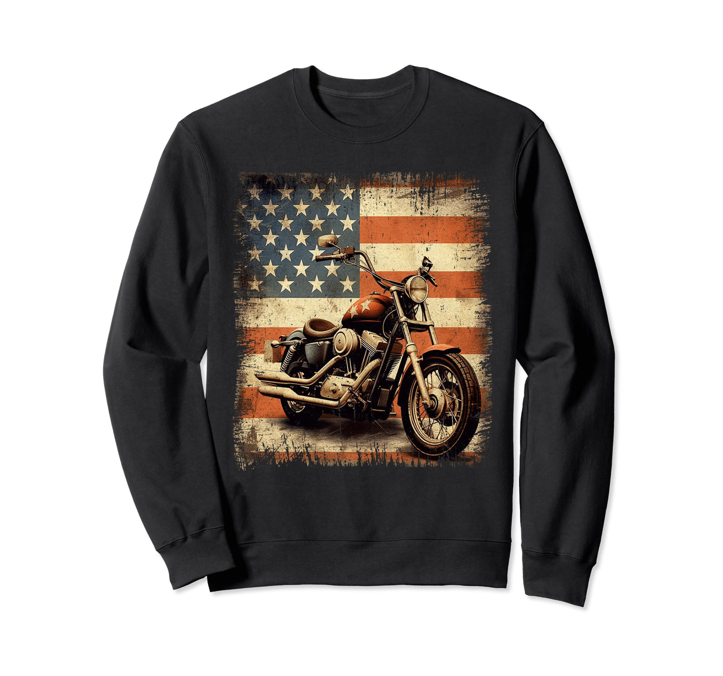Motorcycle Usa Flag Biker Dad Sweatshirt - Casual Everyday Wear Men Women - T-Shirt, Sweatshirt, Hoodie