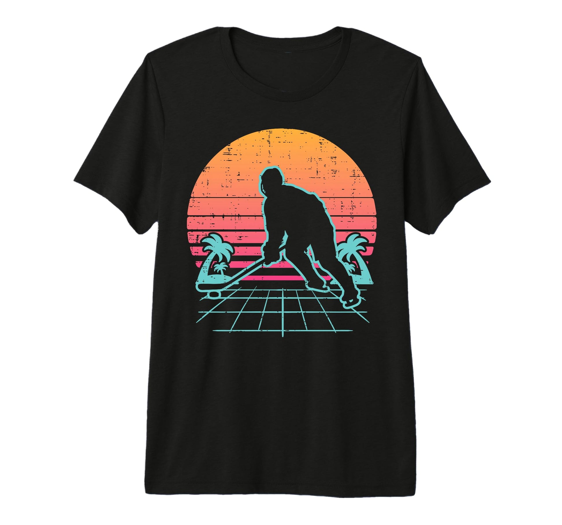 Ice Hockey Vaporwave Aesthetic Sunset 80S T-Shirt - Novelty Apparel Unisex - T-Shirt, Sweatshirt, Hoodie