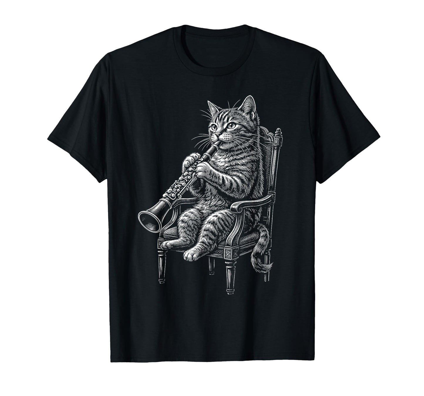 Cat Playing Clarinet Music Funny T-Shirt - Custom Art Print Men Women - T-Shirt, Sweatshirt, Hoodie