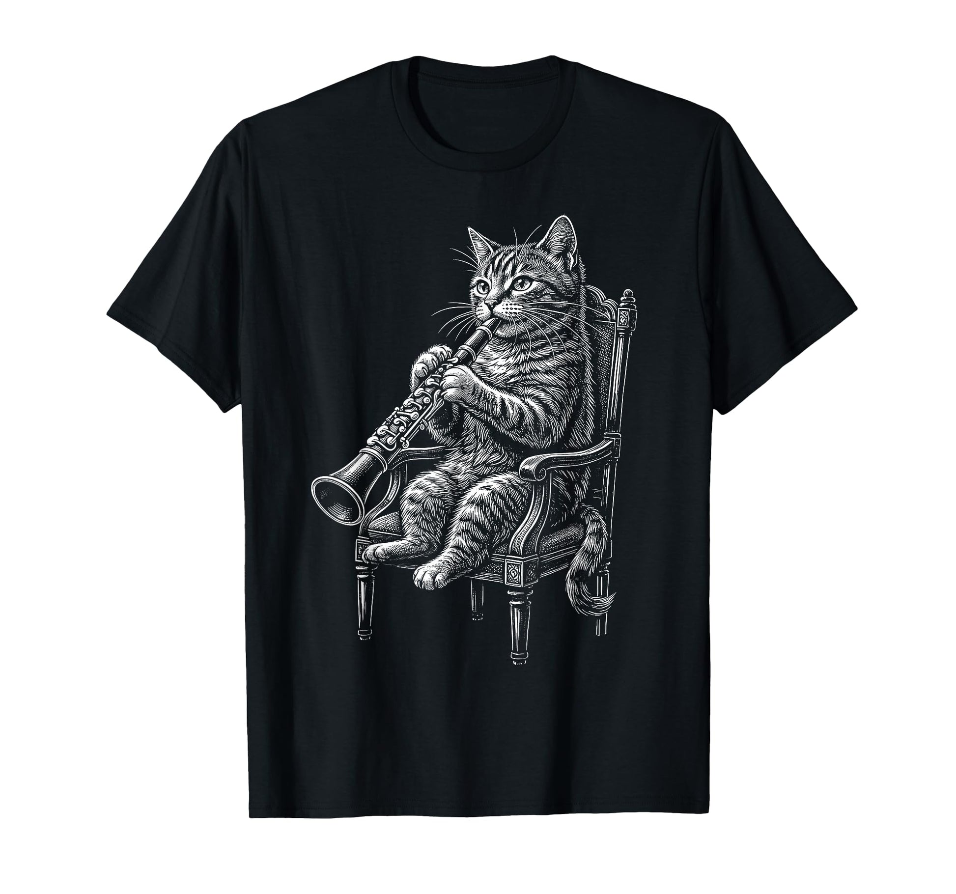 Cat Playing Clarinet Music Funny T-Shirt - Custom Art Print Men Women - T-Shirt, Sweatshirt, Hoodie