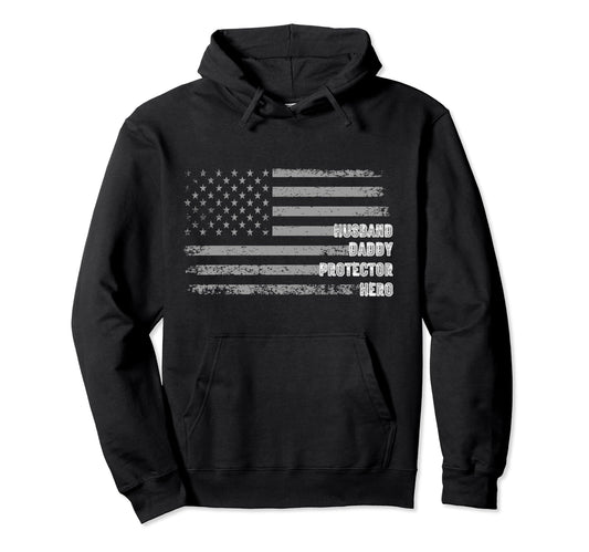 American Flag Fathers Day Daddy Husband Hoodie - Graphic Print Men Women - T-Shirt, Sweatshirt, Hoodie