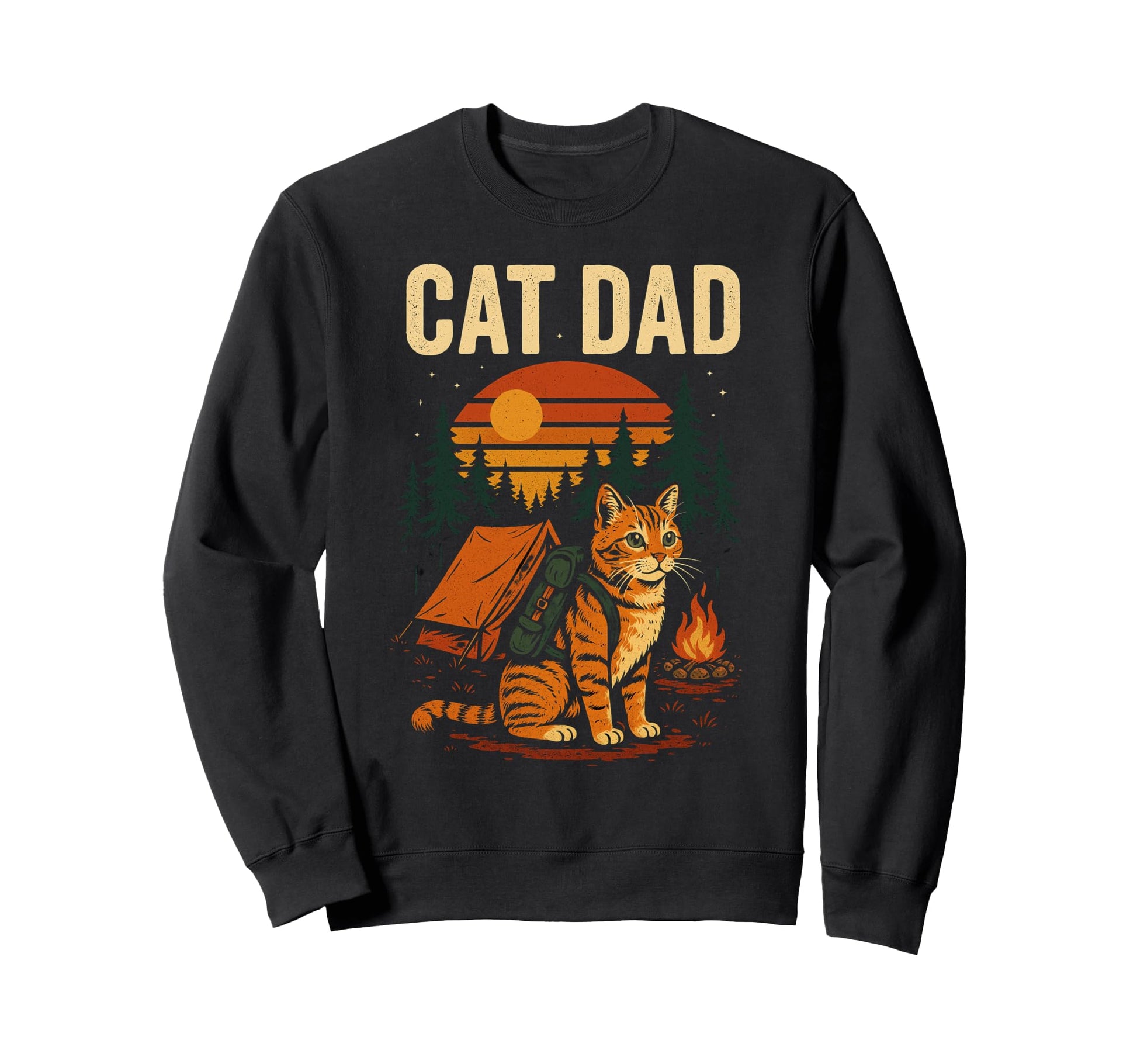 Tabby Cat Dad Camping Sweatshirt - Streetwear Style Unisex - T-Shirt, Sweatshirt, Hoodie