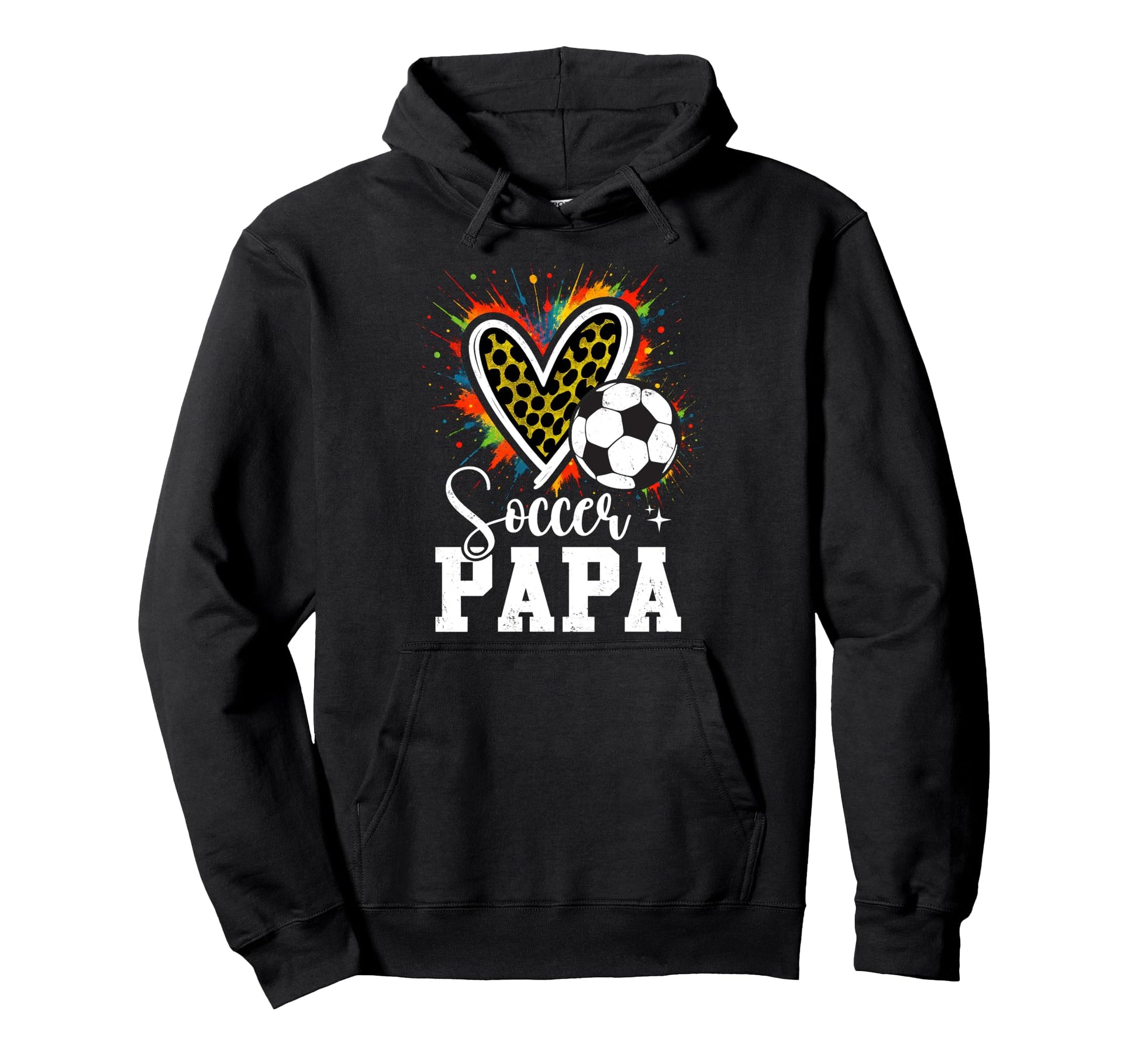 Soccer Papa Leopard Heart Colorful Hoodie - Graphic Print for Adults - T-Shirt, Sweatshirt, Hoodie