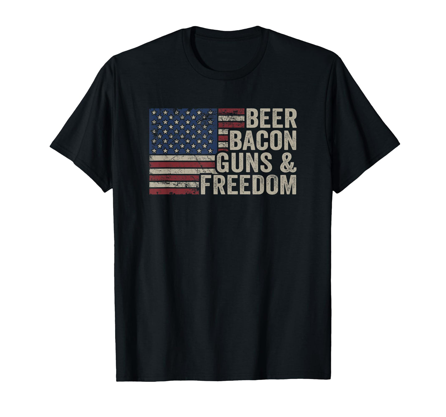 Beer Bacon Guns Freedom Bbq Usa Flag T-Shirt - Minimalist Print Unisex - T-Shirt, Sweatshirt, Hoodie