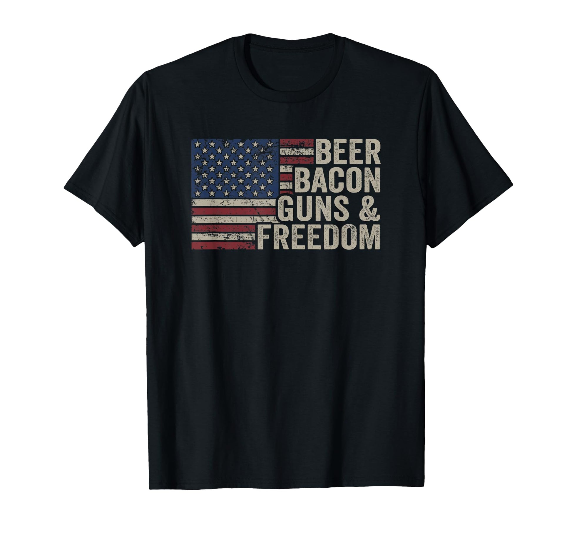Beer Bacon Guns Freedom Bbq Usa Flag T-Shirt - Minimalist Print Unisex - T-Shirt, Sweatshirt, Hoodie