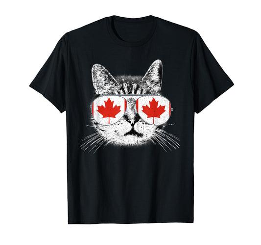 Canada Flag Canadian Cat Sunglasses Funny T-Shirt - Graphic Print Unisex - T-Shirt, Sweatshirt, Hoodie