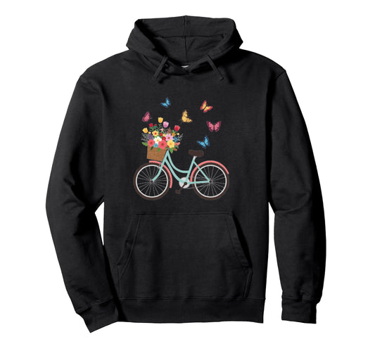 Butterflies Flying Around Bike Funny Hoodie - Aesthetic Graphic for Adults - T-Shirt, Sweatshirt, Hoodie