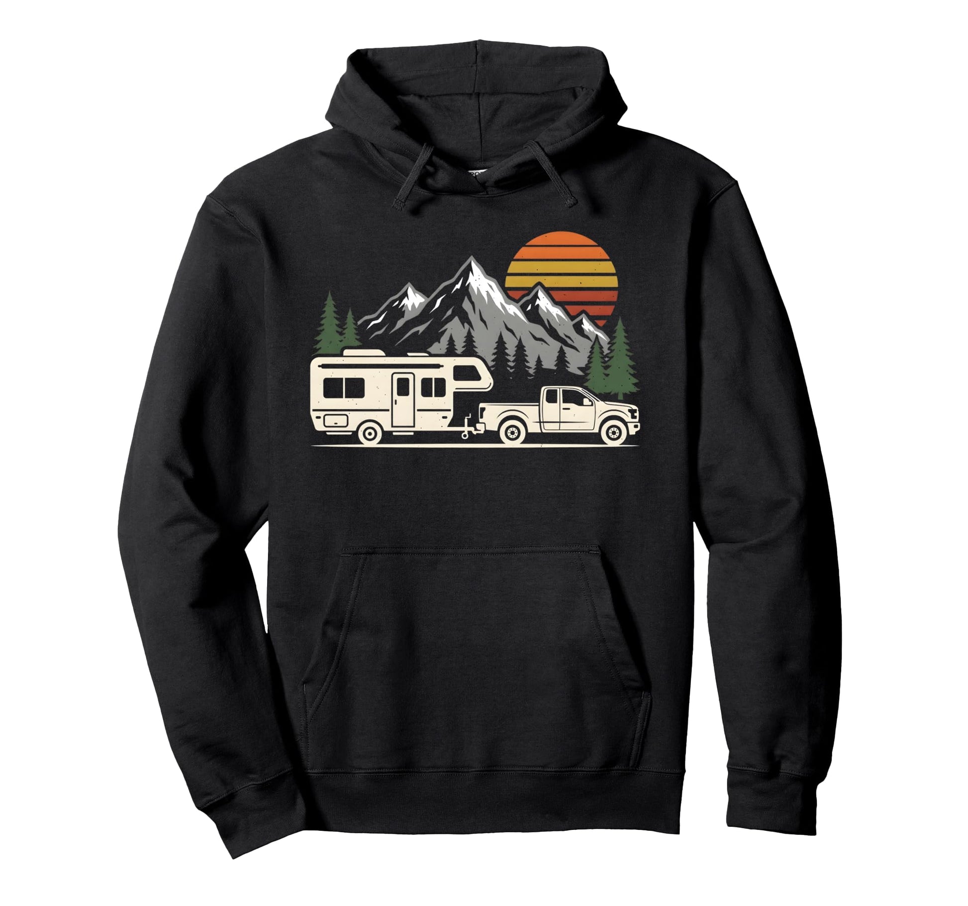 Caravan Camping Trailer Mountains Hoodie - Aesthetic Graphic for Adults - T-Shirt, Sweatshirt, Hoodie