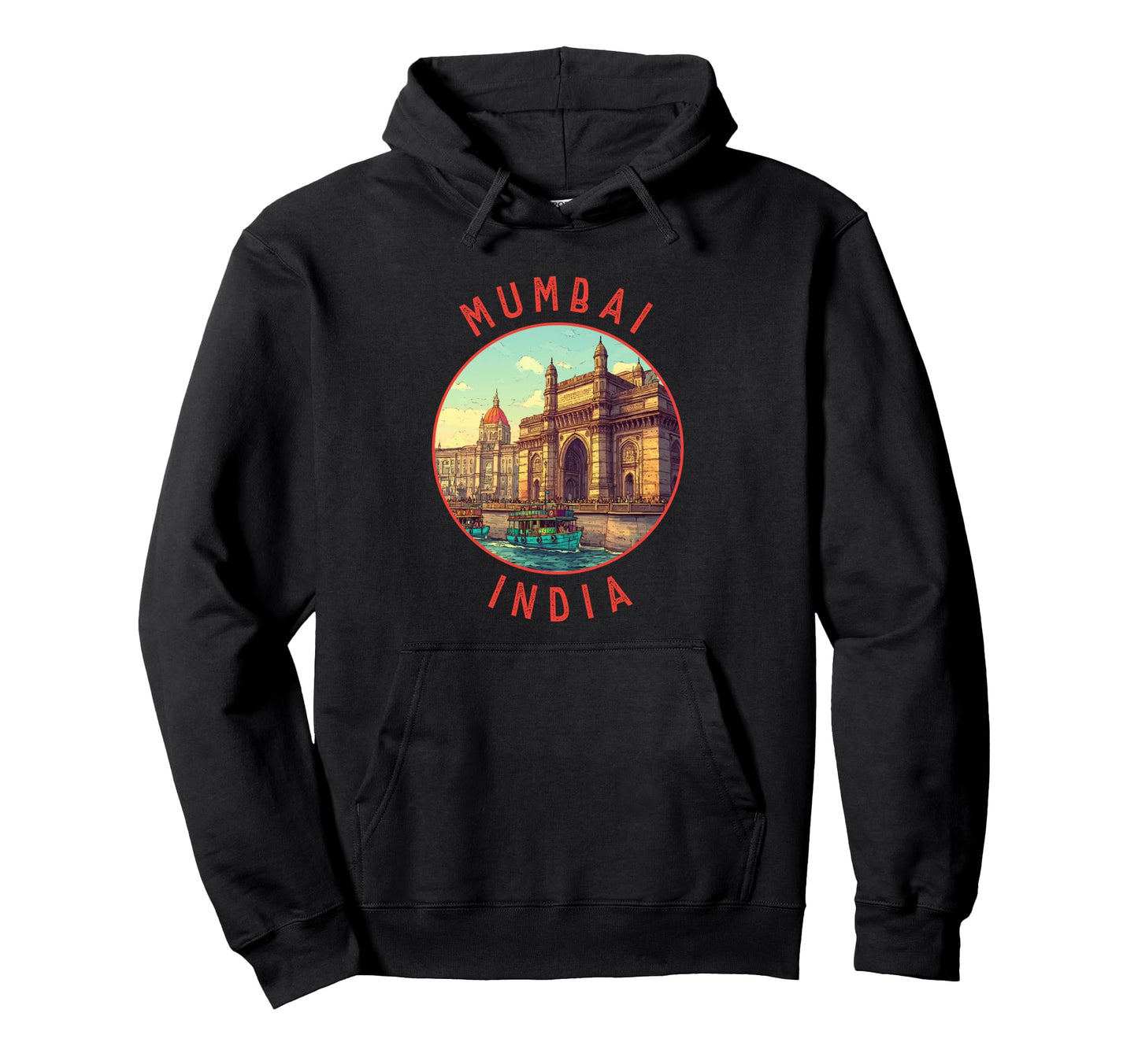 Mumbai India Distressed Circle Hoodie - Novelty Apparel Unisex - T-Shirt, Sweatshirt, Hoodie