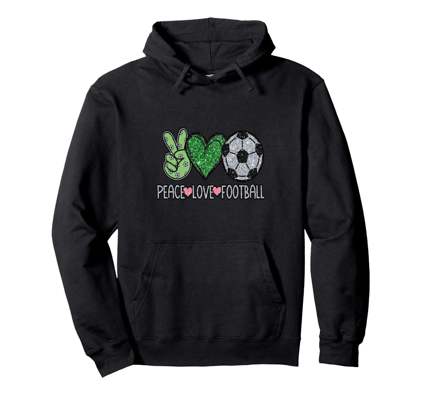 Peace Love Football Soccer Player Fan Hoodie - Unique Graphic Men Women - T-Shirt, Sweatshirt, Hoodie