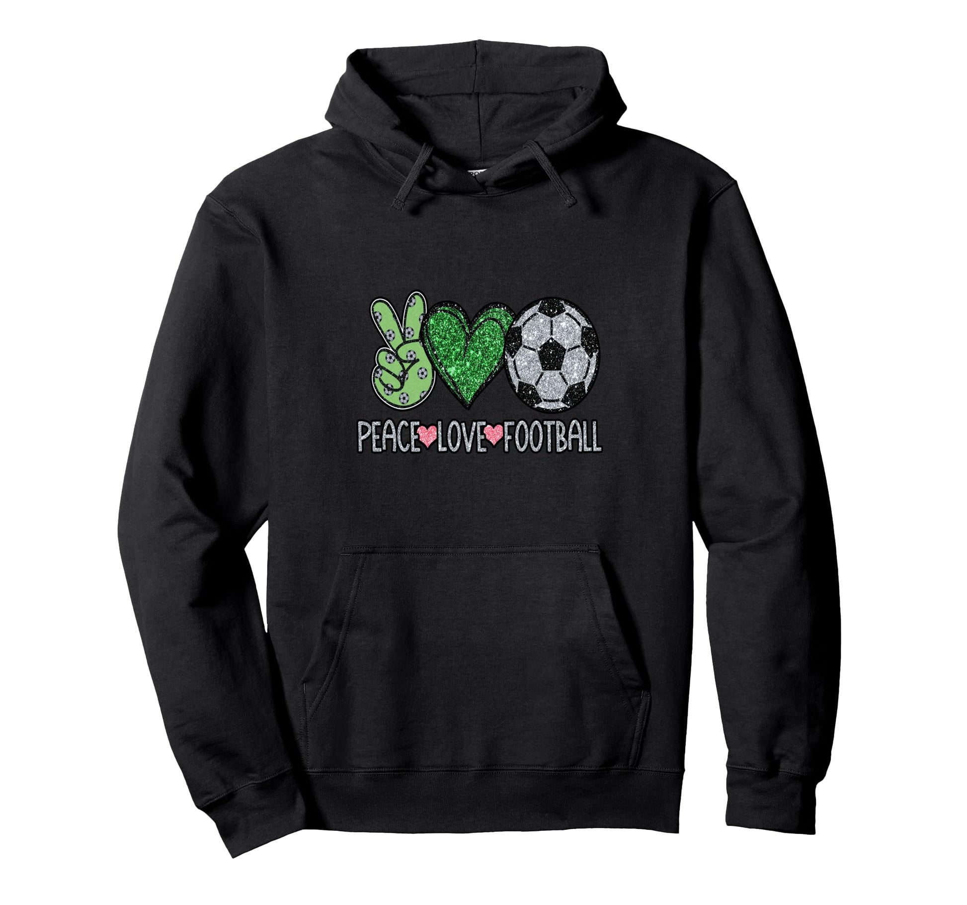 Peace Love Football Soccer Player Fan Hoodie - Unique Graphic Men Women - T-Shirt, Sweatshirt, Hoodie
