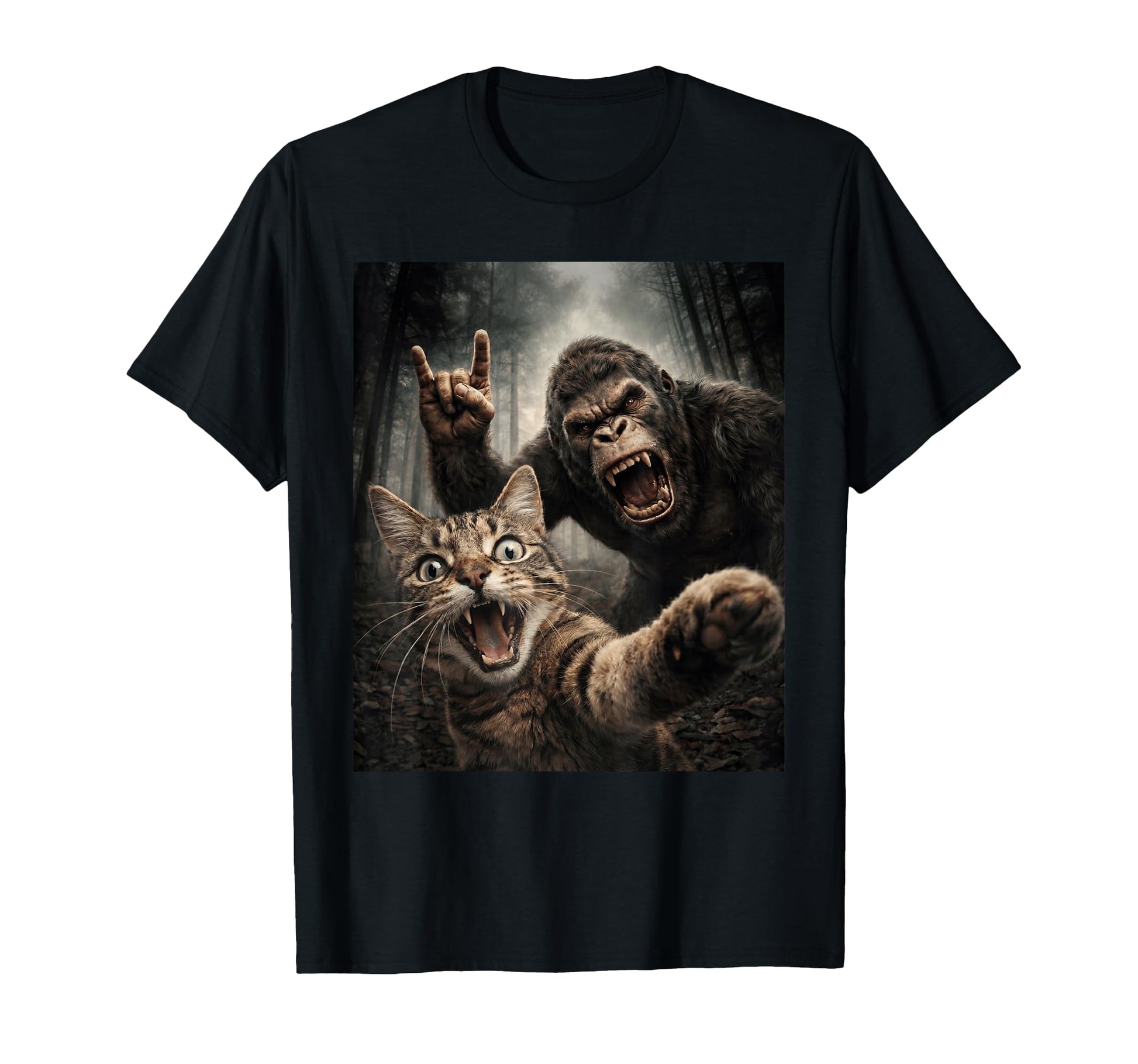 Funny Cat Selfie Bigfoot Sasquatch T-Shirt - Minimalist Print for Adults - T-Shirt, Sweatshirt, Hoodie