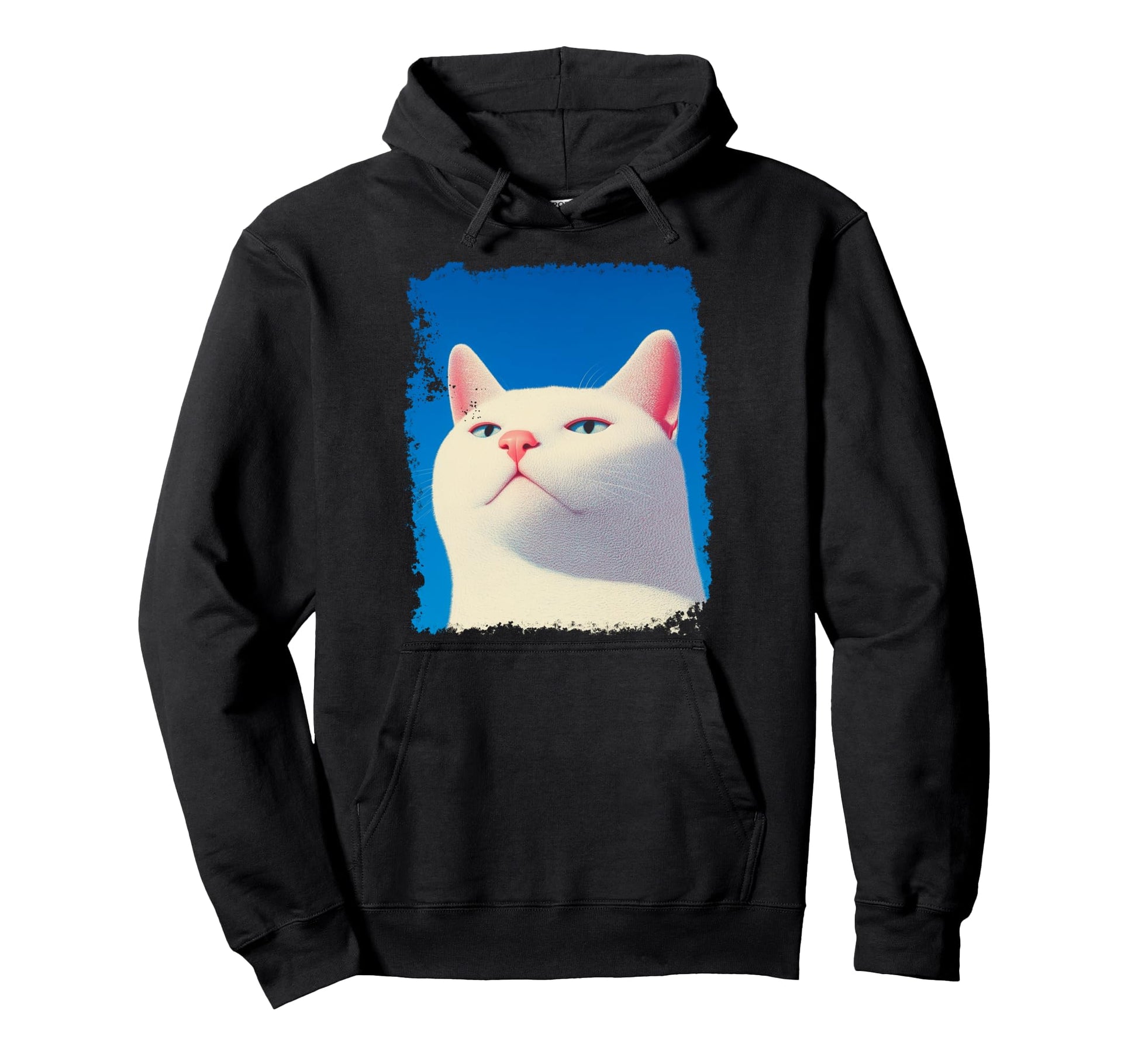 Pop Art Sarcastic Face White Cat Hoodie - Minimalist Print for Adults - T-Shirt, Sweatshirt, Hoodie